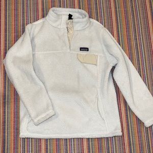Patagonia Re-Tool Snap T Warm Polartec Fleece Pullover in Ivory Kids M 10